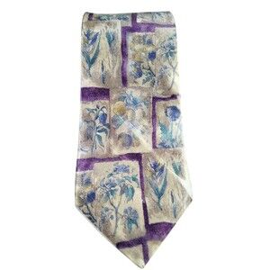 Oscar de la Renta Brown Tan Gold Silk Velour Men's Necktie 57"x3.5"